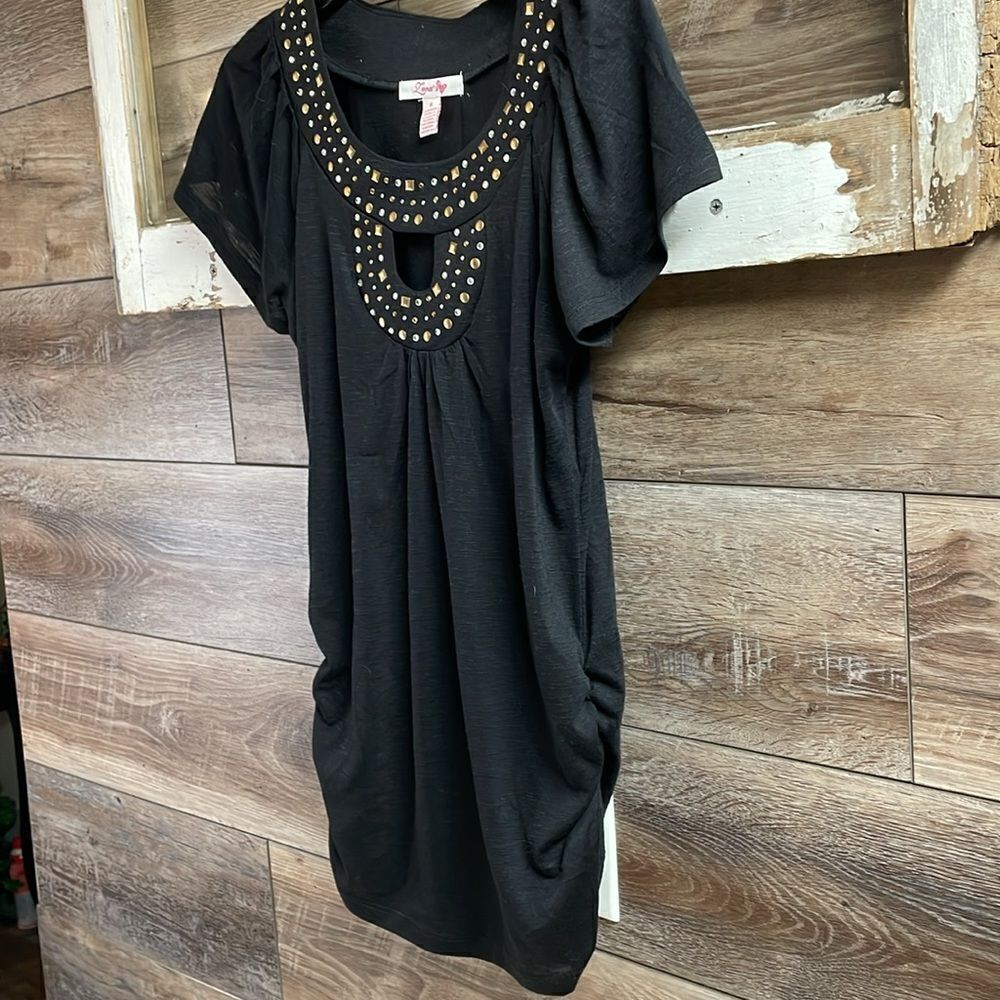 Lena Ladies Embellished Stud Embellished Neckline Top Size Small Black - Picture 3 of 5